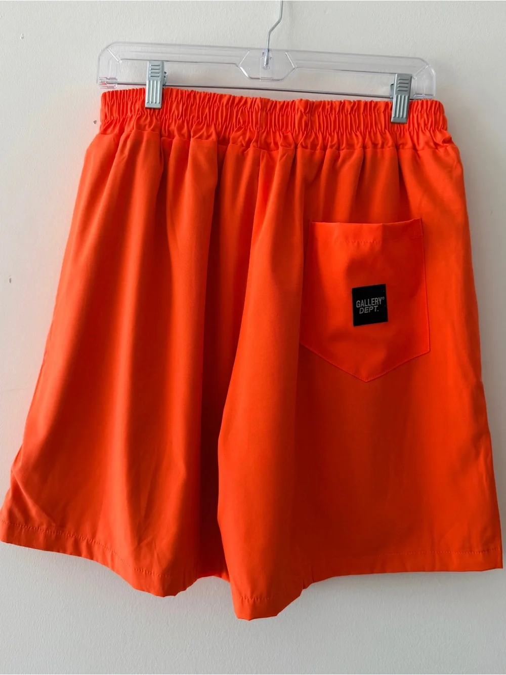 Gallery Dept. Swim Shorts Mens Large Orange Mesh Lined Elastic Waist Logo Trunks